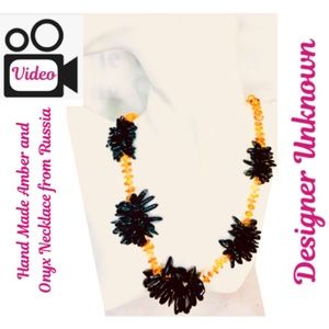 Hand Made Amber And Onyx Necklace from Russia